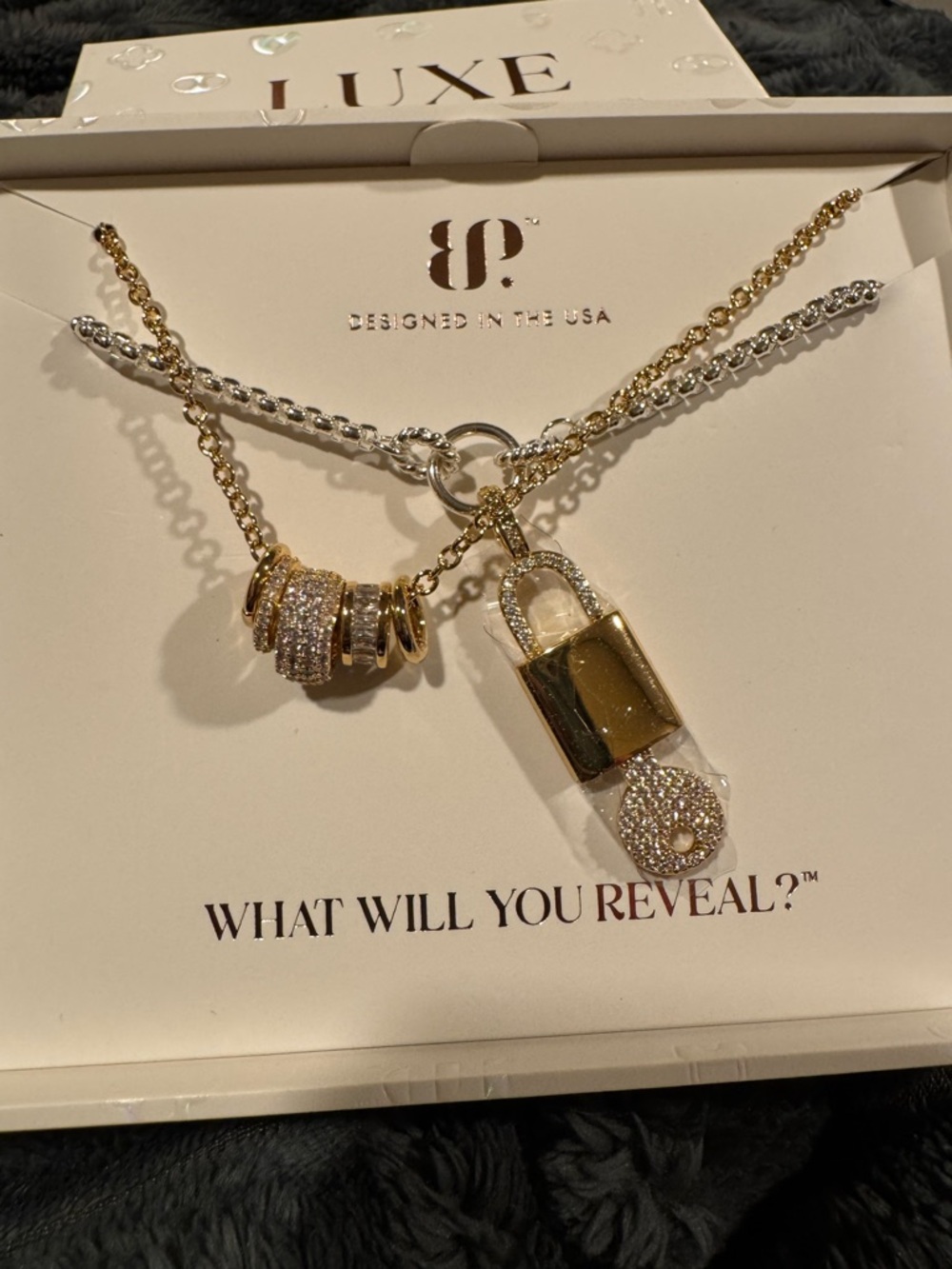 Luxe Layers Two-Tone Gold & Silver Padlock Layered Necklace with Pavé Rings